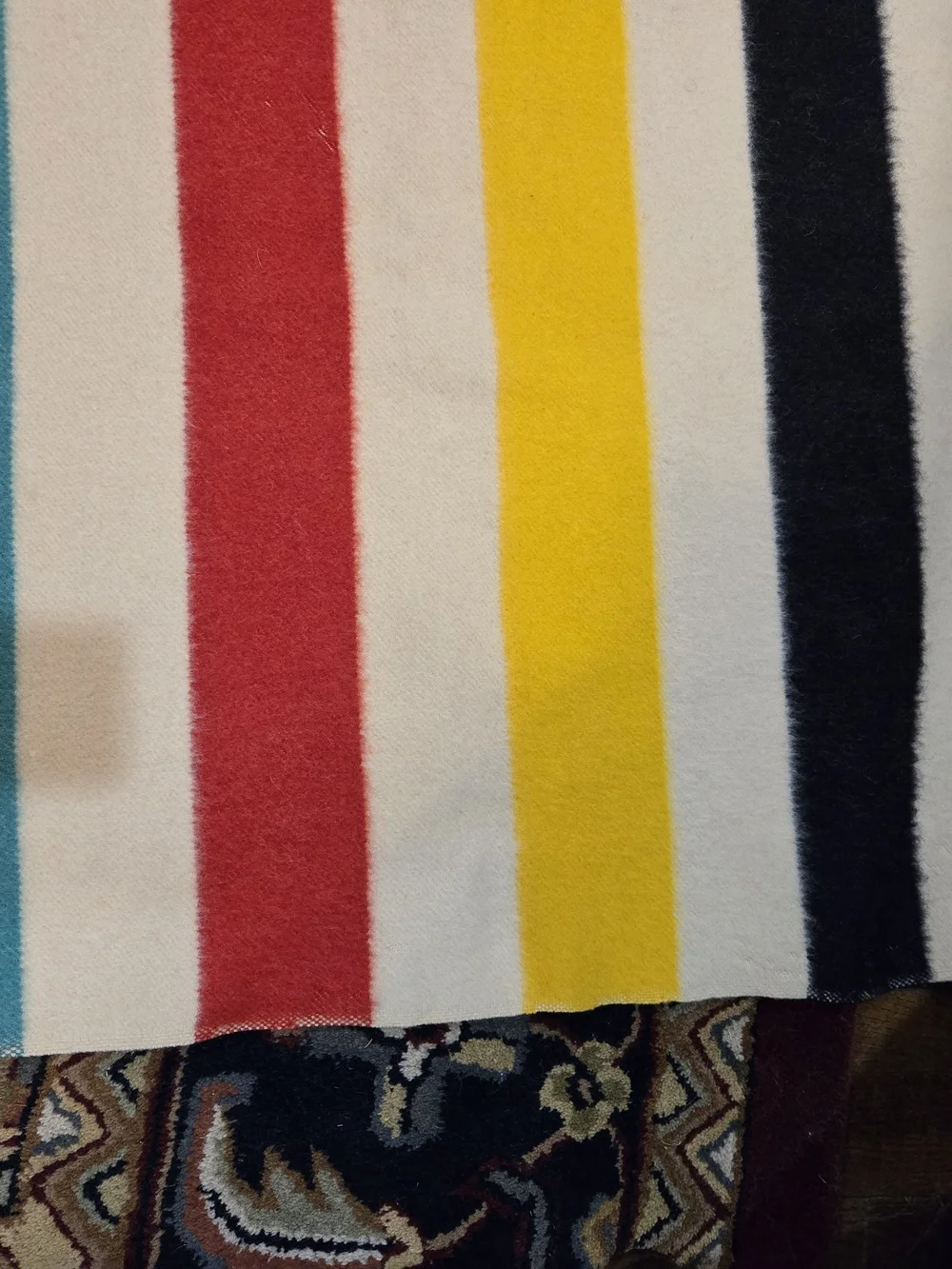 Hudson's Bay Vintage 100% Wool Cream, Yellow & Black Wool Throw with Satin Trim